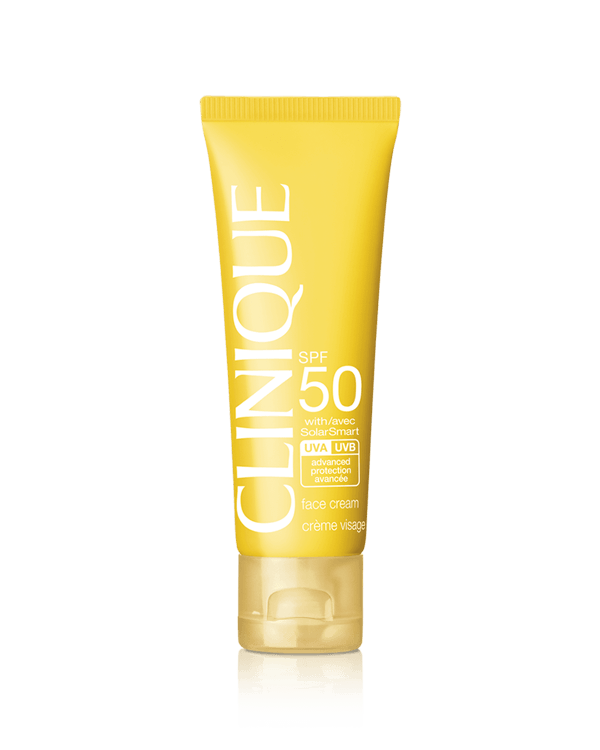 Clinique Sun SPF 50 Sunscreen Face Cream&lt;br&gt;קרם הגנה לפנים, רמה גבוהה של הגנה מפני קרני UVA/UVB בעזרת טכנולוגיית SolarSmart. נטול שומן.