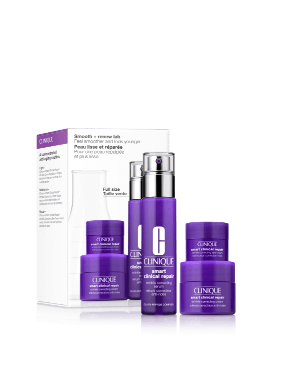Smooth + Renew Lab: Smart Clinical Repair Feel Smoother and Look Younger Set<br>מארז אנטי אייג'ינג למראה עור מוצק וחלק יותר, 3 מוצרי אנטי אייג'ינג עוצמתיים מסדרת Smart למראה עור מוצק וחלק יותר.